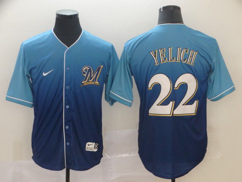 Men Milwaukee Brewers #22 Yelich Blue Nike Fade MLB Jersey->milwaukee brewers->MLB Jersey